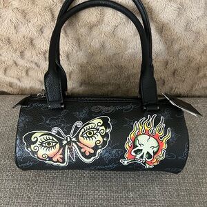 Ed Hardy  Handbag with Butterfly and Skull Design